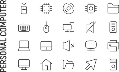 Sticker - Vector set of personal computer thin line icons.