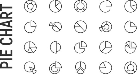 Sticker - Vector set of pie chart thin line icons.