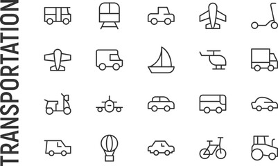 Wall Mural - Vector set of transportation thin line icons.