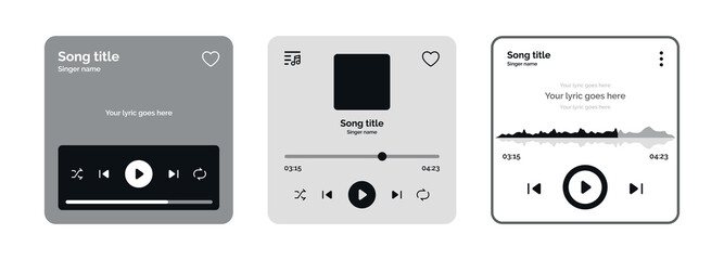 set of music media player interface template vector design icons for music application