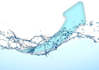 3d illustration of blue water arrow and blue waves