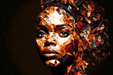 Wall Mural - Portrait of woman in tribal pattern. Generative AI.	