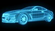 © KengVit14 - 3D rendering illustration luxury supercar blueprint glowing neon hologram futuristic show technology security for premium product business finance