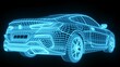 3D rendering illustration luxury supercar blueprint glowing neon hologram futuristic show technology security for premium product business finance  
