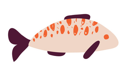 Wall Mural - Vector hand drawn cute fish in flat style. Fish with orange dots