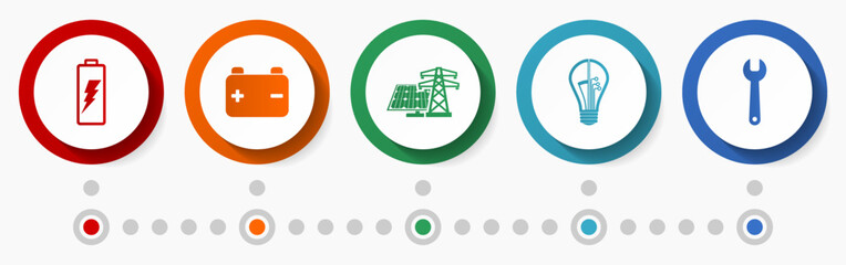 Aufkleber - Energy vector icon set, electricity flat design web buttons, industry infographic template