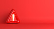 Red triangle warning sign exclamation mark, copy space text, 3D rendering illustration