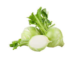 Fresh kohlrabi with green leaves on transparent png