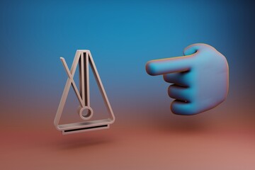 Poster - Beautiful illustrations abstract Hand index finger points to Big Metronome symbol icon on a multicolor bright background. 3d rendering illustration. Background pattern for design. Musical object.