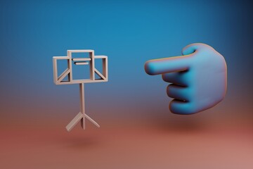 Poster - Beautiful illustrations abstract Hand index finger points to Music Stand symbol icon on a multicolor bright background. 3d rendering illustration. Background pattern for design. Musical object.