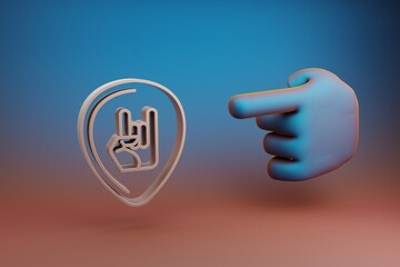 Poster - Beautiful illustrations abstract Hand index finger points to Guitar Plectrum with Hand symbol icon on a multicolor bright background. 3d rendering illustration. Background pattern for design. 