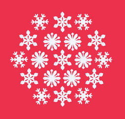 Wall Mural - Decorative snowflakes on pastel red background