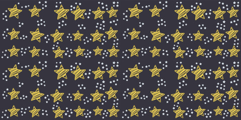 Poster - Small white and large drawn colored stars black canvas. Starry seamless pattern for print and interior design, wallpaper, gift wrapping.