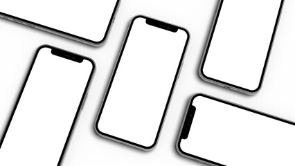 Smartphone mockup isolated with transparent screen png top view with shadows