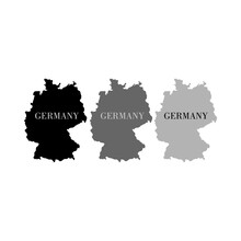 Set Of 3 Political Maps Of Germeny With Regions Isolated On White Background. Black And Grey White Color.
