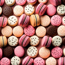 Tasty Macarons On Color Background, Pattern Colorful
