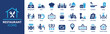 © Icons-Studio - Restaurant icon set. Restaurant business and food delivery icon concept, containing server, meal, cooking, menu, restaurant, food delivery, fast food and dinner icons. Solid icon collection.