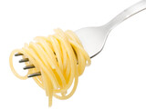Fototapeta Las - Plain penne rigate pasta on a fork isolated png