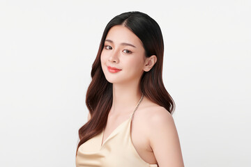 Wall Mural - Beautiful young asian woman with clean fresh skin on white background, Face care, Facial treatment, Cosmetology, beauty and spa, Asian women portrait.