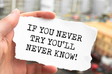 Wall Mural - Text sign showing If you never try you'll never know!