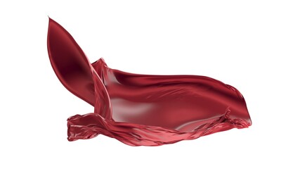 Abstract red cloth falling. Satin fabric flying in the wind