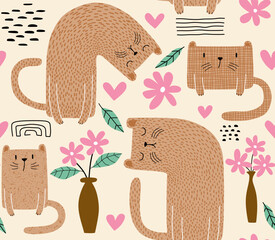 cute cat seamless pattern. vector illustration