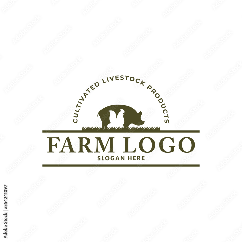 Vector illustration with cow, pig,horse, goat,rabbit and chicken Farm ...