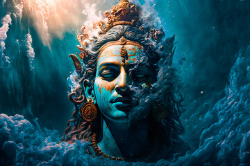 Wall Mural - lord krishna underwater. happy janmashtami holiday indian festival greeting background. image create