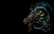 Chinese dragon on a black background. Generative AI Illistration of ancient asian dragon on black background. Dragons background. Place for text.