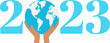 2023 medio ambiente año nuevo. mundo sostenido sobre tus manos en el nuevo año. Vector sin fondo, fondo transparente