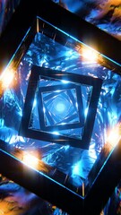 Poster - Flying in a futuristic tunnel through sparkling cubes. Vertical looped video