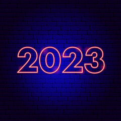 Canvas Print - 2023 Red Neon Year. Vector Illustration of Glowing Led Lamp Holiday Concept.