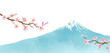 和風背景素材　水彩風の富士山と桜の枝　白背景