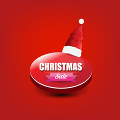 Wall Mural - vector Christmas sales paper banner or tag label with red santa hat on classic red christmas background. Red winter Christmas sale poster, banner, social media post design template and background