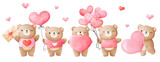 Fototapeta Fototapety na ścianę do pokoju dziecięcego - Draw banner little bear with pink hearts for valentine day