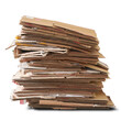 stack of cardboard, pile of waste corrugated cardboard used in packaging for recycling isolated