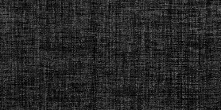 Seamless dark black rough painted canvas, denim, linen or burlap background texture. Tileable closeup of coarse heavy hand woven upholstery fabric. High resolution textile backdrop 3D rendering..