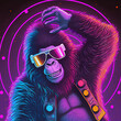 © Bougie Banana - Cool neon party dancing gorilla in sunglasses. Generative AI Not based