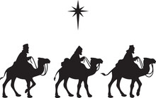 Los Tres Reyes Magos Sobre Camellos, Silueta De Los Tres Reyes Magos, Navidad, Enero, Los Tres Reyes Magos Y La Estrella