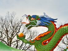 Close Up Of A Colorful Dragon On An Rooftop Of The One Thousand Buddhas Temple, In France
