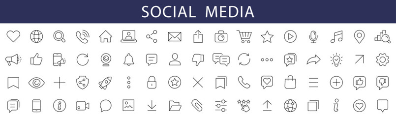 Leinwandbilder - Social Media & Social Network icons set. Social Network editable stroke icons. Social Media icon. Vector