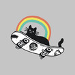Cat on a skateboard with a rainbow vector illustration design