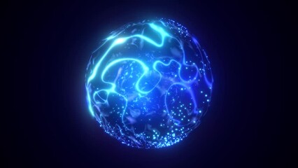 Wall Mural - a round blue planet with a molten core in the center in space, a star sphere with an energy magical 
