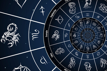 Leinwandbilder - Astrological background with zodiac signs and symbol.