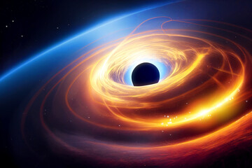 Wall Mural - visualization of black hole in space, generative ai illustration