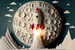 © IBEX.Media - Space rocket to the moon, paper art craft,  Ai generative illustration