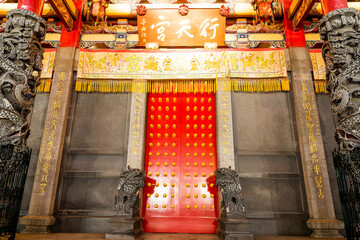 Wall Mural - Taipei, Taiwan- July 5, 2016: Night view of Xingtian Temple building in Taipei, Taiwan. The temple is devoted to Lord Guan. In 2014, it's became the first in Taiwan to ban the burning of incense.