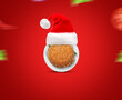 Merry Christmas - Christmas concept for restaurant and fast food. burger and Santa clause hat Creative concept for restaurant and burger brand.