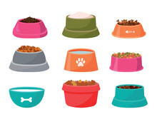 Dog, Cat, Animal Or Pet Full Food Bowl Vector Illustration. Simple Clipart Logo Icon Flat Design.