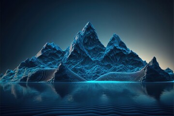 Wall Mural - 4K resolution or higher, abstract blue background, virtual reality landscape with wireframe mountains. Cyber island . Generative AI Technology